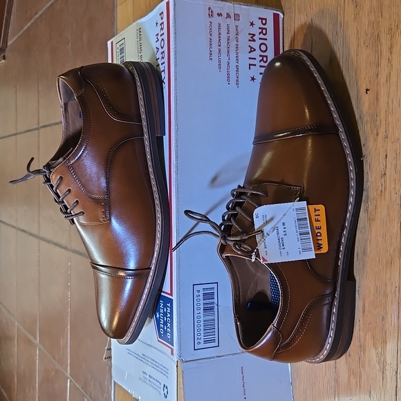 Nunn Bush Men's Centro Fles Plain Toe Oxford Cognac Leather Synthetic Size 9.5W - Picture 2 of 10